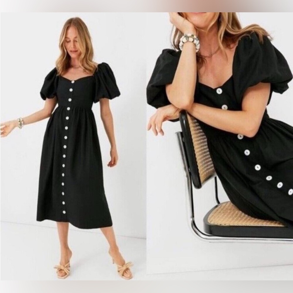EUC Pomander Place by Tuckernuck Alexis Button Down Puff Sleeve Linen Midi Dress